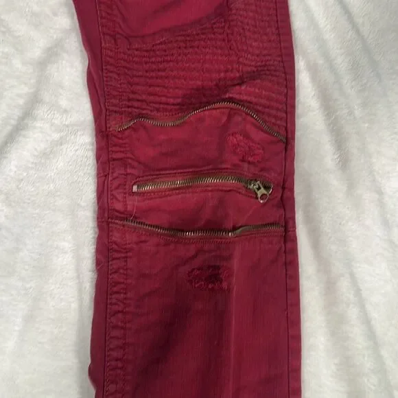 Smoke Rise Distressed Red Jeans - Picture 3 of 5